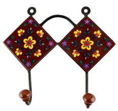 Ceramic Floral Tile Hook in Brown