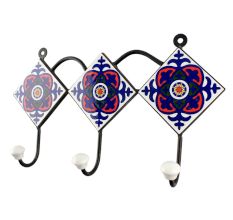 Navy Blue Ceramic Floral Tile Hook