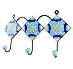 Turquoise Floral Ceramic Tile Hook Online