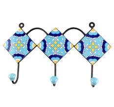 Turquoise Floral Ceramic Tile Hook Online