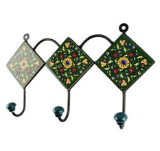 Forest Green Floral Ceramic Tile Hook