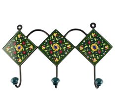 Forest Green Floral Ceramic Tile Hook