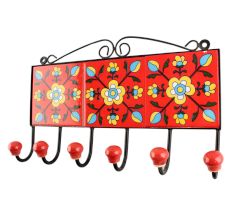 Red Floral Ceramic Tile Hook