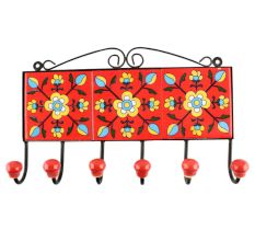Red Floral Ceramic Tile Hook