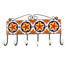 Ceramic Flower Tile Hook in Red