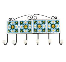 Turquoise Ceramic Flower Tile Wall Hook Online