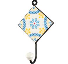 Turquoise Tiny Flower Ceramic Tile Hook