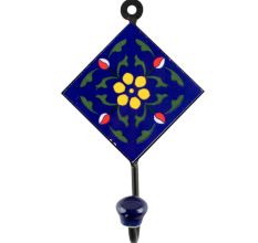 Navy Blue Ceramic Floral Tile Hook