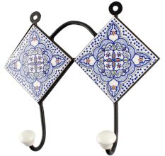 Blue Ceramic Floral Tile Hook