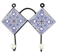Blue Ceramic Floral Tile Hook