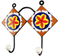 Ceramic Floral Tile Hook in Orange