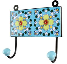 Turquoise Floral Ceramic Tile Hook Online
