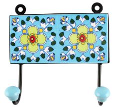 Turquoise Floral Ceramic Tile Hook Online