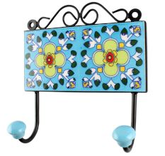 Ceramic Floral Wall Hook in Turquoise