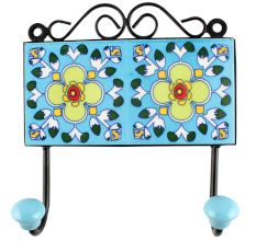 Ceramic Floral Wall Hook in Turquoise