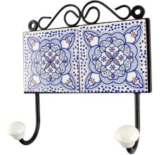 Blue Ceramic Floral Tile Hook