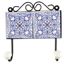 Blue Ceramic Floral Tile Hook