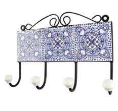 Ceramic Floral Tile Hook in Blue