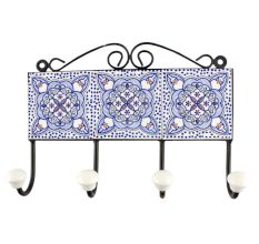 Ceramic Floral Tile Hook in Blue
