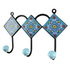 Turquoise Floral Ceramic Tile Wall Hook Online