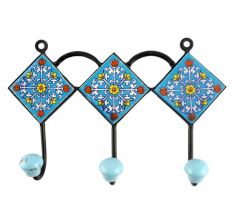 Turquoise Floral Ceramic Tile Wall Hook Online