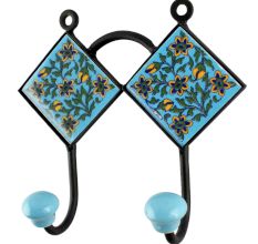 Ceramic Floral Tile Hook in Turquoise
