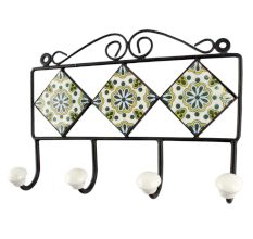 Forest Green Wheel Flower Ceramic Tile Wall Hook