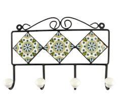 Forest Green Wheel Flower Ceramic Tile Wall Hook