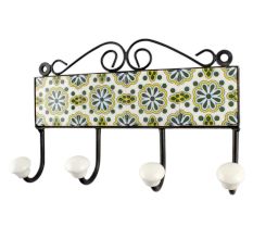 Ceramic Wheel Flower Tile Hook in Forest Green
