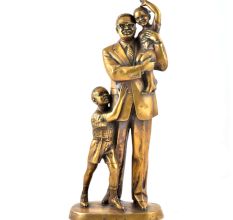 Exquisite Brass Father and Children Statue 