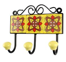 Yellow Ceramic Floral Tile Wall Hook
