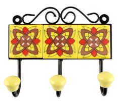 Yellow Ceramic Floral Tile Wall Hook