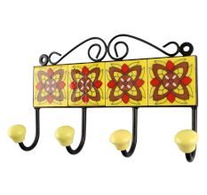 Ceramic Floral Tile Hook in Yellow