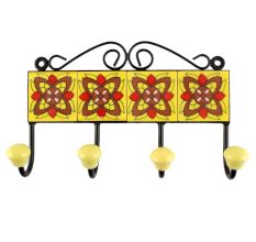 Ceramic Floral Tile Hook in Yellow