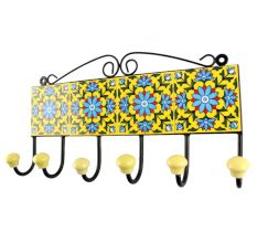 Turquoise Sunflower Ceramic Tile Hook