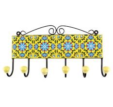 Turquoise Sunflower Ceramic Tile Hook