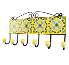 Yellow Ceramic Floral Tile Hook
