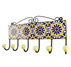 Navy Blue Sunflower Ceramic Tile Hook