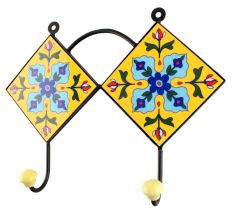 Turquoise Floral Ceramic Tile Wall Hook