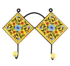 Turquoise Tiny Wheel Flower Ceramic Tile Hook