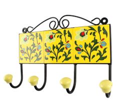Forest Green Leaf Ceramic Floral Tile Hook