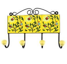 Forest Green Leaf Ceramic Floral Tile Hook