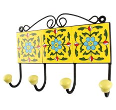 Ceramic Floral Tile Hook in Yellow