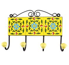 Ceramic Floral Tile Hook in Yellow