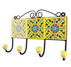 Turquoise Sunflower Ceramic Tile Hook