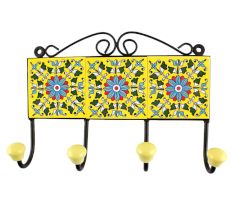 Turquoise Sunflower Ceramic Tile Hook