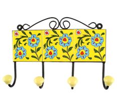 Ceramic Floral Tile Hook in Yellow