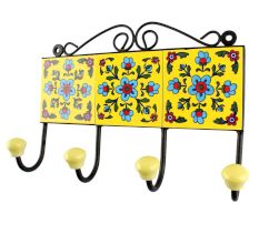 Turquoise Tiny Flower Ceramic Tile Wall Hook Online