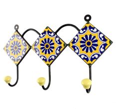 Wheel Flower Ceramic Tile Hook in Navy Blue