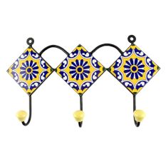 Wheel Flower Ceramic Tile Hook in Navy Blue